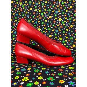 sz 7.5 bright red block heel pumps heels wide vint